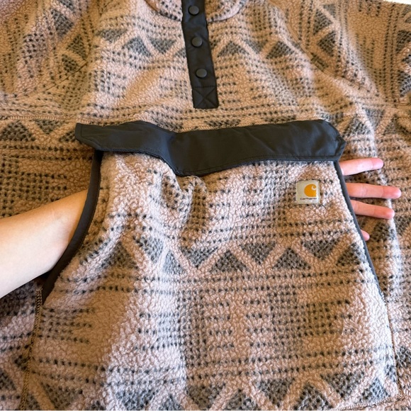 Carhartt Women's Relaxed Fit Fleece Pullover Warm Taupe Geo Aztec - Picture 2 of 8